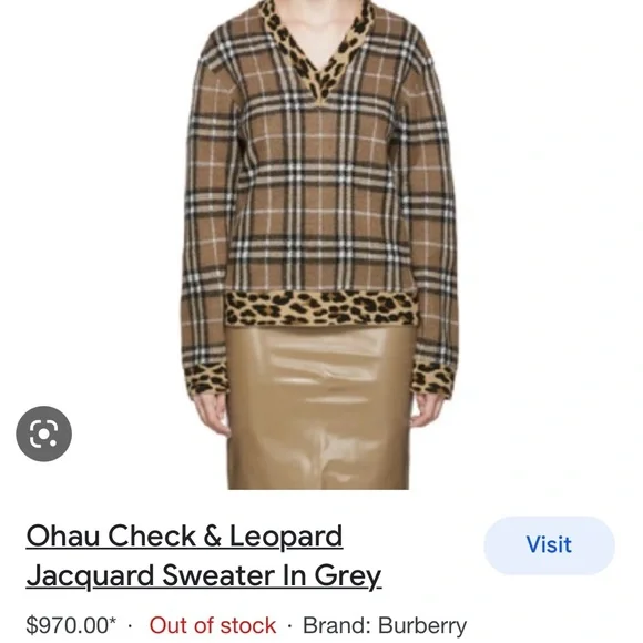 ❤️TRADED❤️ Burberry check V neck leopard trim sweater medium unisex - Picture 8 of 10